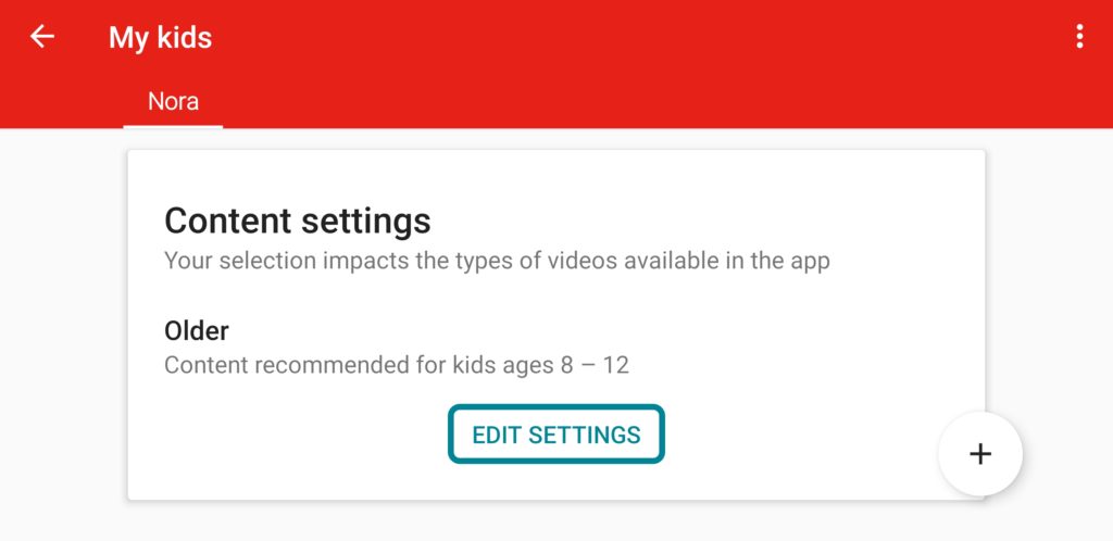 YouTube Kids Content Settings