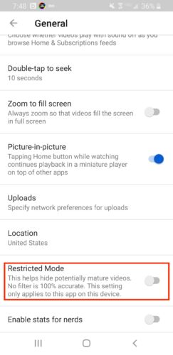 YouTube General Settings