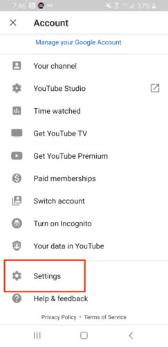 YouTube Account Section