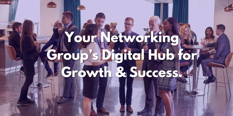 group of people networking with Your Networking Group’s Digital Hub for Growth & Success overlayed on it