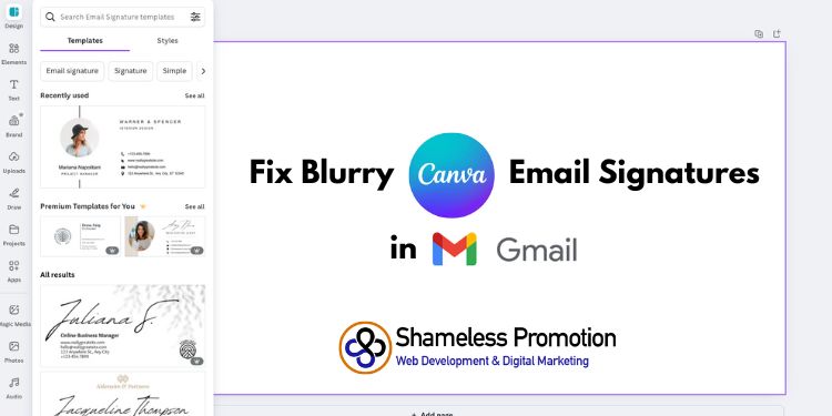 Image of a canva design with the title fix blurry canva email signatures in gmail